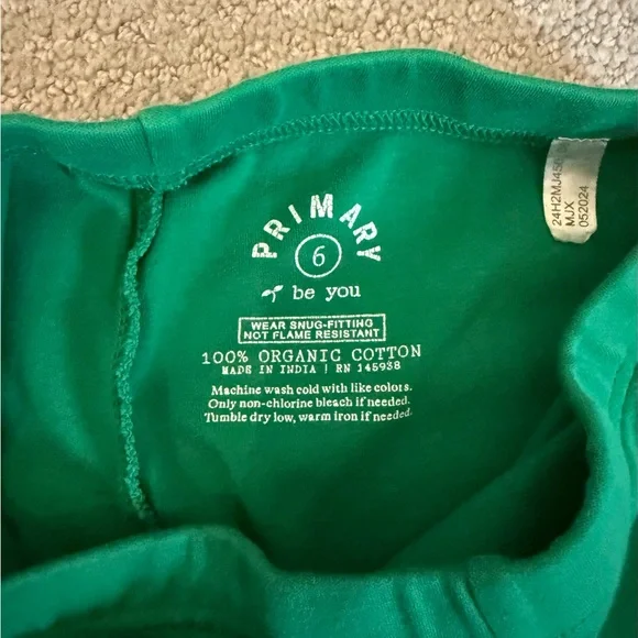 Primary Green and Blue Kids Unisex Pajama Sets (2) 100% Organic Cotton - Size 6 - Picture 5 of 10